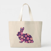 Roze Retro konijntje en bloemen Grote Tote Bag (Achterkant)