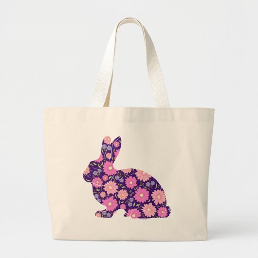 Roze Retro konijntje en bloemen Grote Tote Bag (Voorkant)