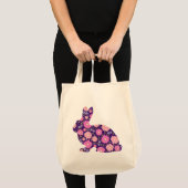 Roze Retro konijntje en bloemen Tote Bag (Voorkant (product))