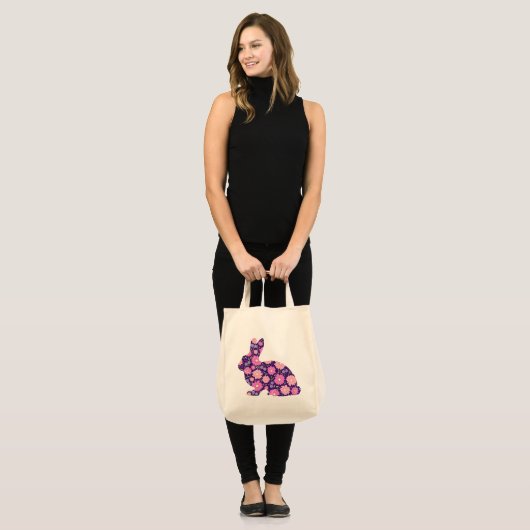 Roze Retro konijntje en bloemen Tote Bag (Voorkant (model))