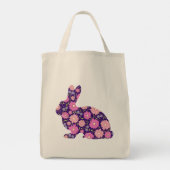 Roze Retro konijntje en bloemen Tote Bag (Achterkant)