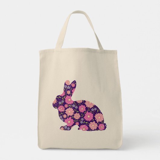 Roze Retro konijntje en bloemen Tote Bag (Achterkant)
