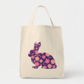 Roze Retro konijntje en bloemen Tote Bag (Voorkant)