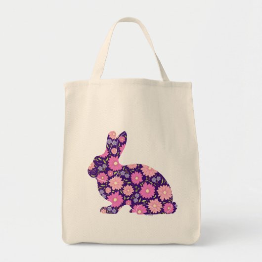 Roze Retro konijntje en bloemen Tote Bag (Voorkant)
