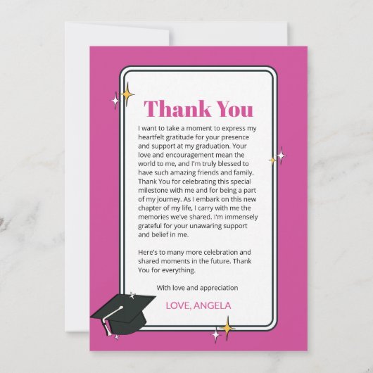 Roze retro kronkelende golvende foto dank u bedankkaart (Achterkant)