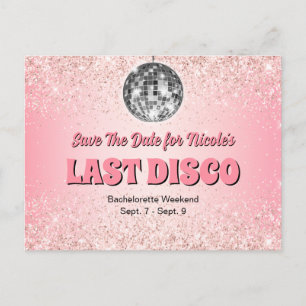Roze Retro Laatste Disco Bachelorette Save The Dat Briefkaart