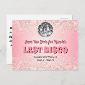 Roze Retro Laatste Disco Bachelorette Save The Dat Briefkaart (Voorkant / Achterkant)