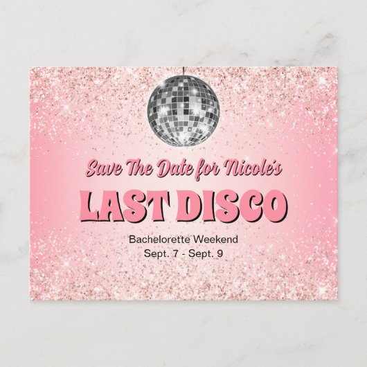 Roze Retro laatste Disco Bachelorette sla de datum Briefkaart (Voorkant)