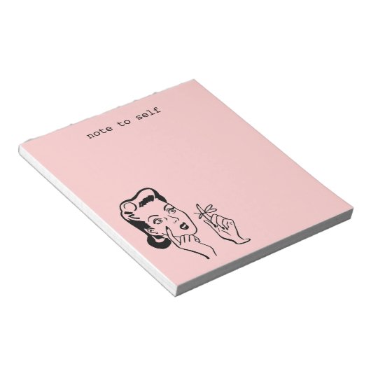 Roze Retro Lady Note voor Self Memo Pad Notitieblok (Schuin)
