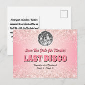 Roze Retro Last Disco Bachelorette Save The Date Briefkaart (Voorkant / Achterkant)