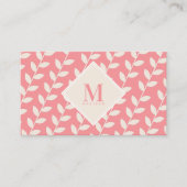 Roze Retro Leaf Monogram Initiaal Visitekaartje (Voorkant)