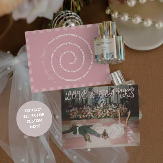 Roze Retro Lente Trouwfoto Bedankkaart Folie Feestdagen Briefkaart