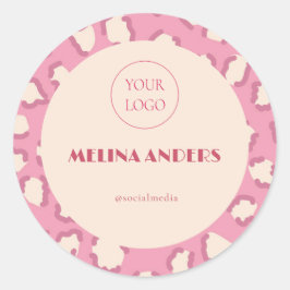 Roze retro Leopard Print Ronde Sticker