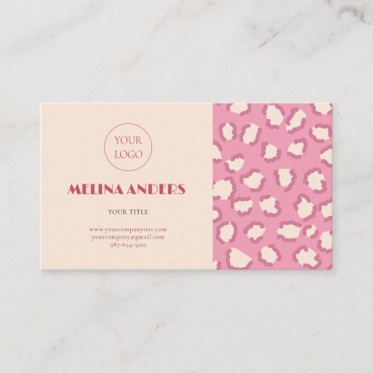Roze retro Leopard Print Visitekaartje (Voorkant)