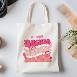 Roze Retro Leraar Waardering Gepersonaliseerd Tote Bag