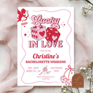 Roze Retro Lucky in Love Vegas Bachelorette Kaart