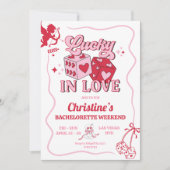 Roze Retro Lucky in Love Vegas Bachelorette Kaart (Voorkant)