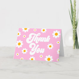 Roze Retro Madeliefjes Bloem Feest Bedankkaart