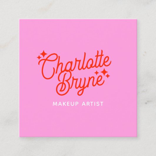 Roze Retro Make-up Artiest Vierkante Visitekaartje (Voorkant)