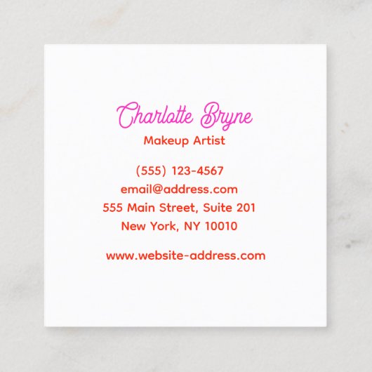 Roze Retro Make-up Artiest Vierkante Visitekaartje (Achterkant)