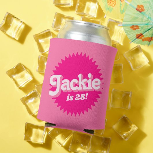 Roze Retro Malibu zegel | Verjaardag Blikjeskoeler (Insitu Zomer)