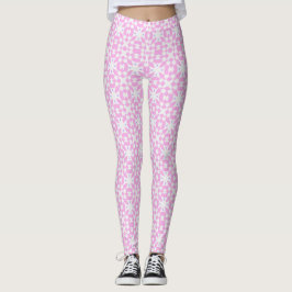 Roze Retro Margrietpatroon Leggings