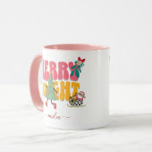 Roze Retro Merry Bright Aangepaste naam Kerstboom Mok (Voorkant links)