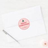 Roze Retro Merry kerst op maat Ronde Sticker (Envelop)