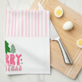 Roze Retro Merry kerst Theedoek (Quarter Fold)