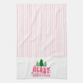 Roze Retro Merry kerst Theedoek (Verticaal)