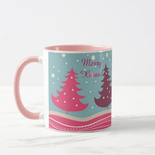 roze Retro Merry kerstboom, meisje Mok (Links)