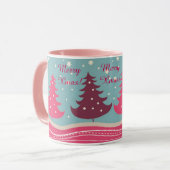  roze Retro Merry kerstboom, meisje Mok (Voorkant links)