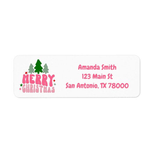 Roze Retro Merry-kerstretouradres Etiket (Voorkant)