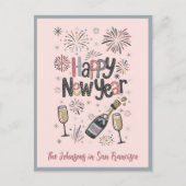 Roze Retro Mid Century Moderne Stijl Gelukkig Nieu Feestdagenkaart (Voorkant)