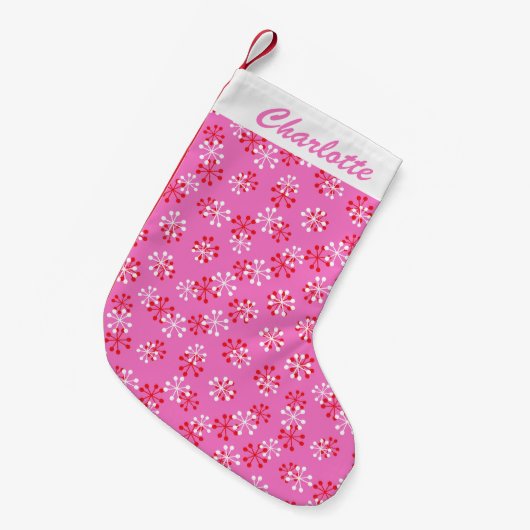 Roze Retro Mid Mod Atomic Pattern gepersonaliseerd Kleine Kerstsok (Voorkant (Hangend))
