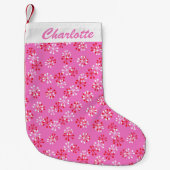 Roze Retro Mid Mod Atomic Pattern gepersonaliseerd Kleine Kerstsok (Voorkant)