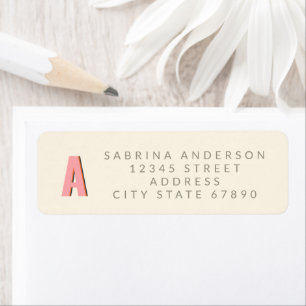 Roze Retro Monogram Eerste Letter Terug Adres Etiket