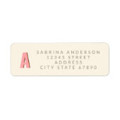 Roze Retro Monogram Eerste Letter Terug Adres Etiket (Voorkant)