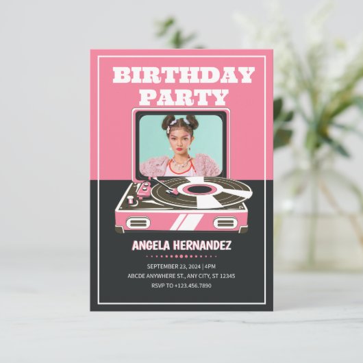 Roze retro muziek kaart (Staand voorkant)