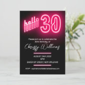 Roze retro neon 30e verjaardagsfeest kaart (Staand voorkant)