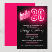 Roze retro neon 30e verjaardagsfeest kaart (Voorkant / Achterkant)