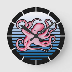 Roze Retro Octopus Ronde Klok