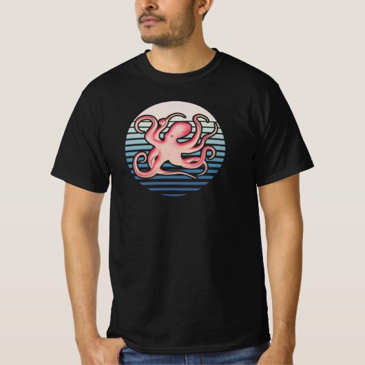Roze retro Octopus T-Shirt (Voorkant)