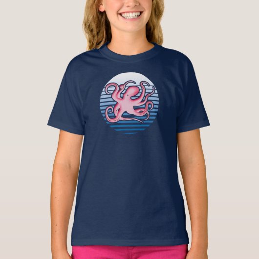 Roze retro Octopus T-Shirt (Voorkant)