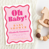 Roze Retro Oh Baby Wavy Squiggle Lijst Baby shower Kaart