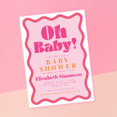 Roze Retro Oh Baby Wavy Squiggle Lijst Baby shower Kaart