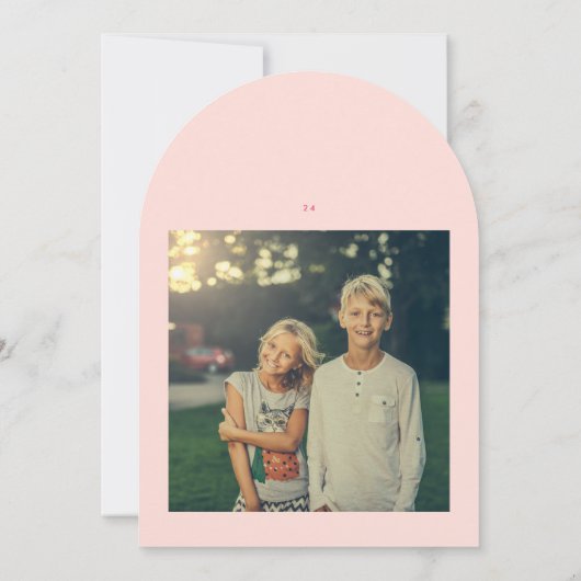 Roze Retro One Photo Modern Arch Christmas Kaart (Achterkant)