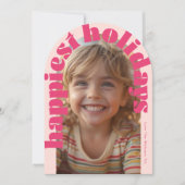 Roze Retro One Photo Modern Arch Christmas Kaart (Voorkant)