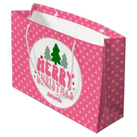 Roze Retro op maat voor Kerstmis Groot Cadeauzakje (Achterkant Gekanteld)