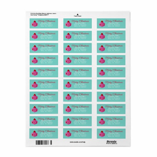 Roze Retro Ornament Kerstmis Etiket (Full Sheet)